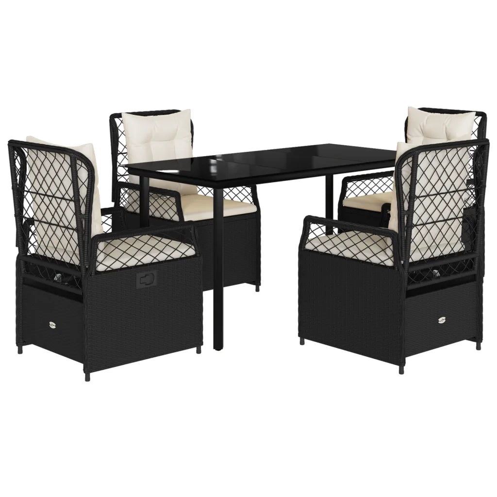 Set da Pranzo da Giardino 5 pz Nero con Cuscini in Polyrattan 3262966