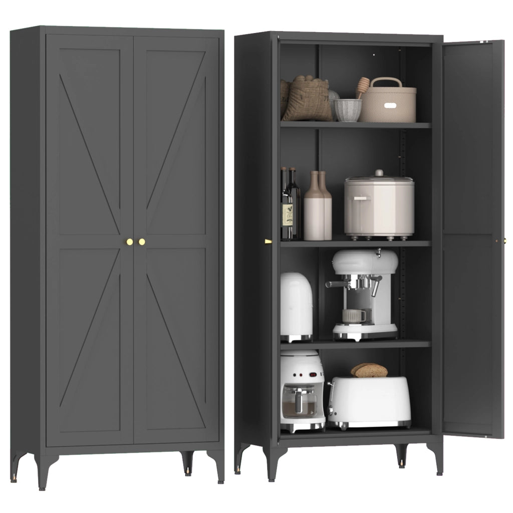 ARMADIO CONTENITORE 2 ANTE 174,5x42,0x14,0 cm Metallo Nero con ripiani regolabili