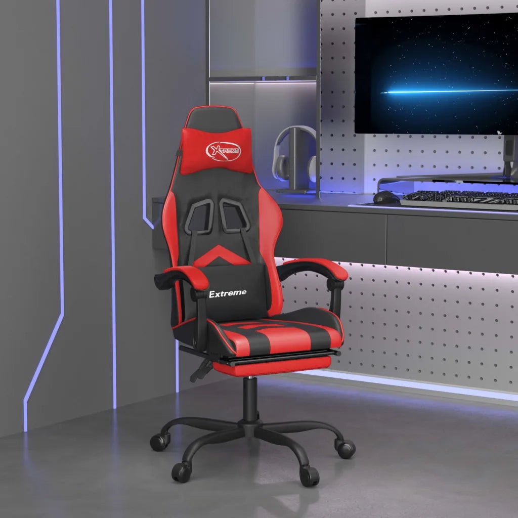 Sedia da Gaming con Poggiapiedi Nero e Rosso in Similpelle cod mxl 72791