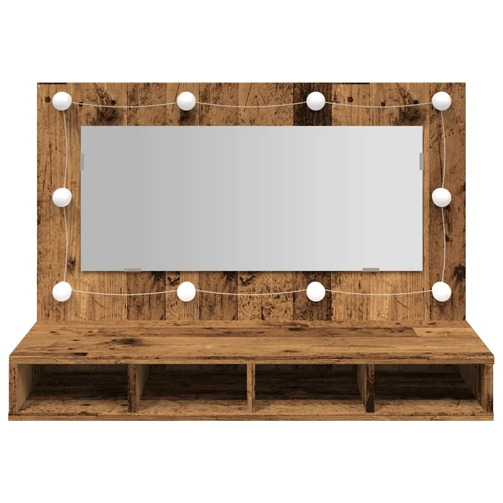 Mobile a Specchio con LED Legno Antico 90x31,5x62 cm 857005
