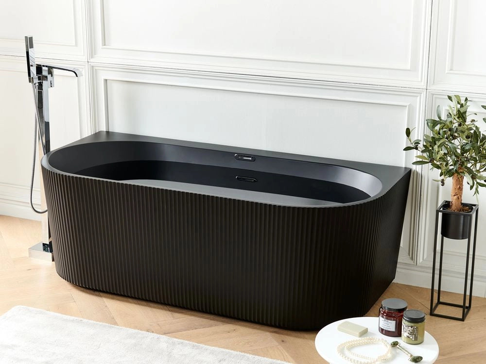 Vasca da bagno da parete ovale in acrilico nero opaco 170 x 80 cm Finitura scanalata Bagno in stile moderno