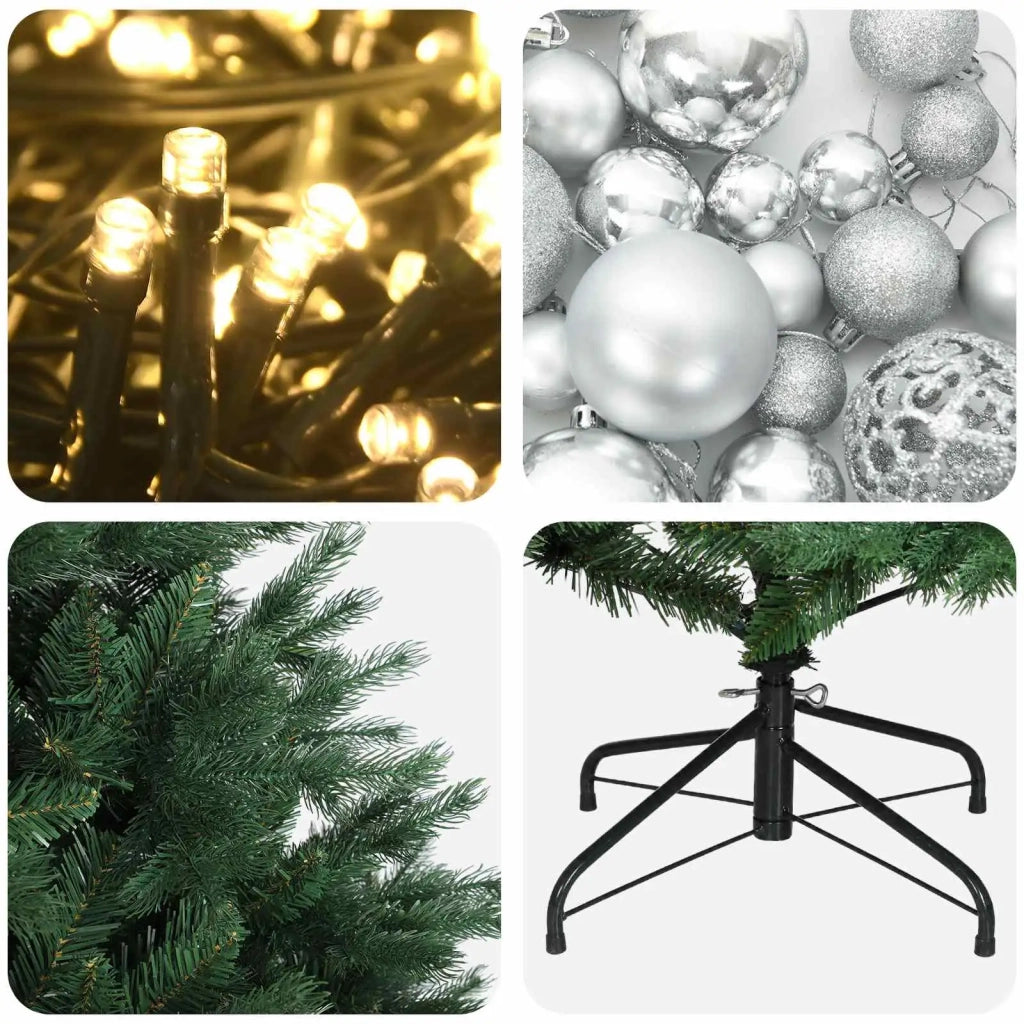 Albero di Natale artificiale con palline 120 cm 150 LED 3465943