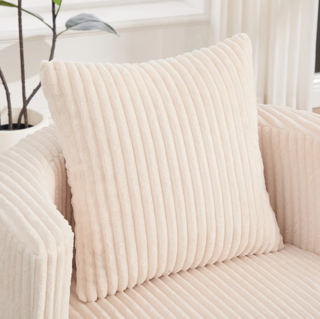Poltrona girevole 360° in tessuto cord beige con vano contenitore; 76x79x78 cm