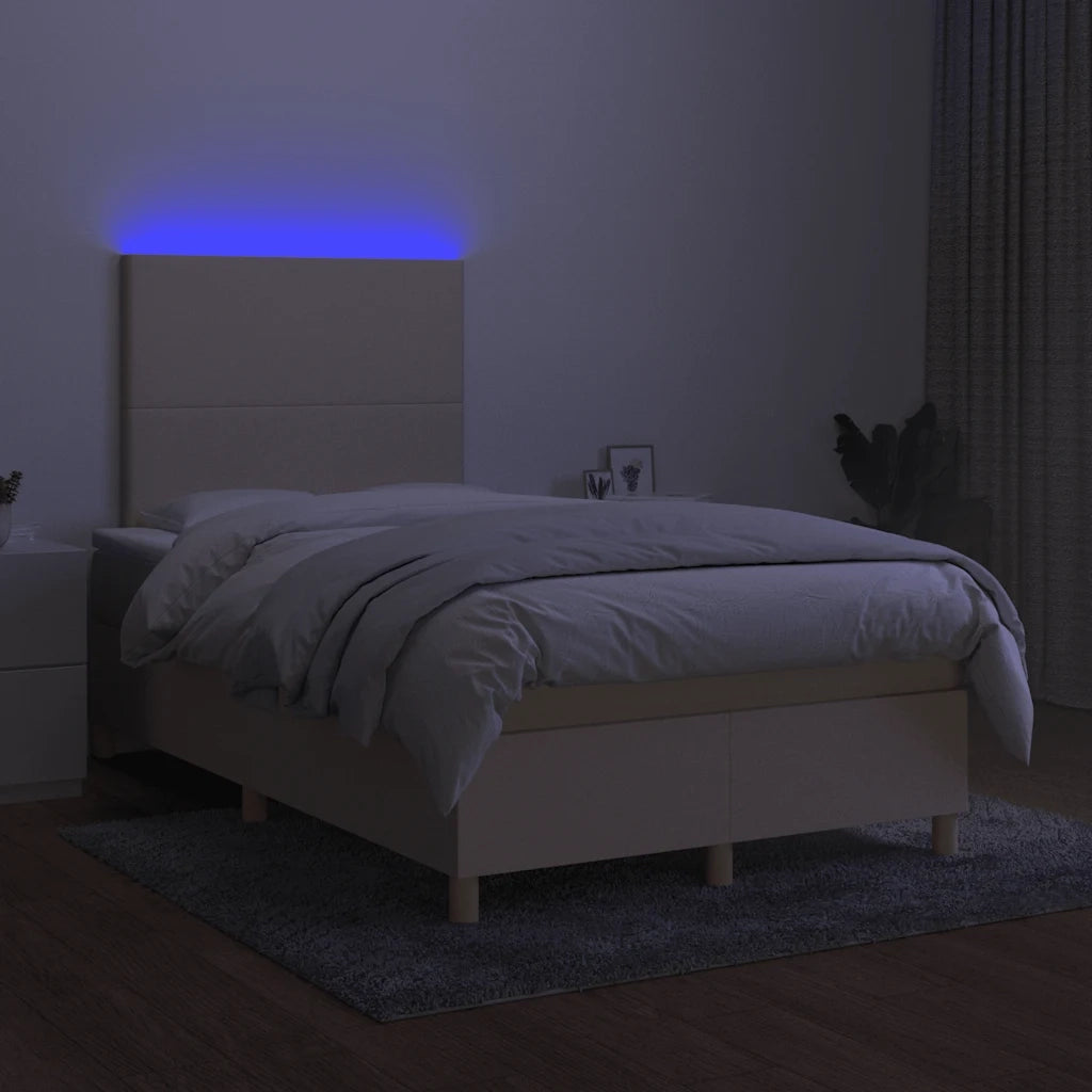 Letto a Molle con Materasso e LED Crema 120x190 cm in Tessuto