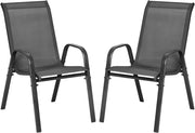 Set di 2 sedie da giardino impilabili, sedie da esterno con braccioli e schienale, per terrazza, balcone, grigio scuro