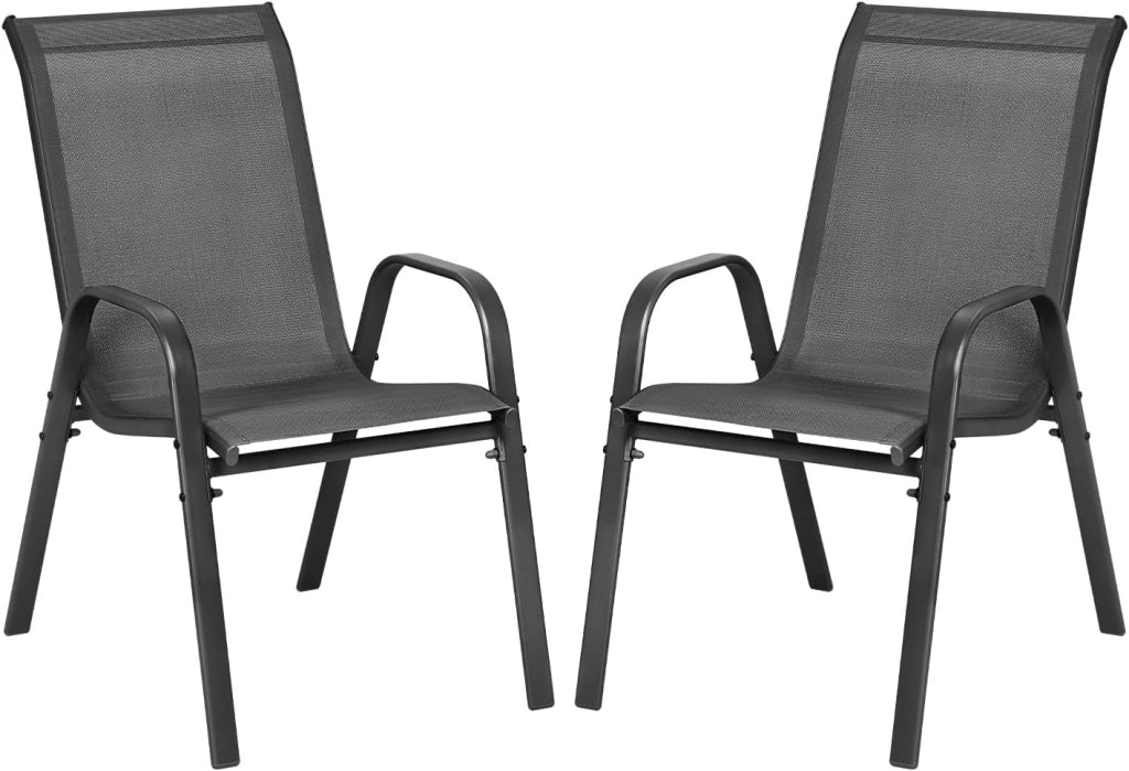 Set di 2 sedie da giardino impilabili, sedie da esterno con braccioli e schienale, per terrazza, balcone, grigio scuro