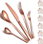 Set di posate in argento, 30 pezzi, per 6 persone, rosso oro, rivestimento in titanio, set di posate comprensivo di mestoli da tavola, cucchiai da tavola, cucchiai da tè, forchette, lavabile in lavastoviglie