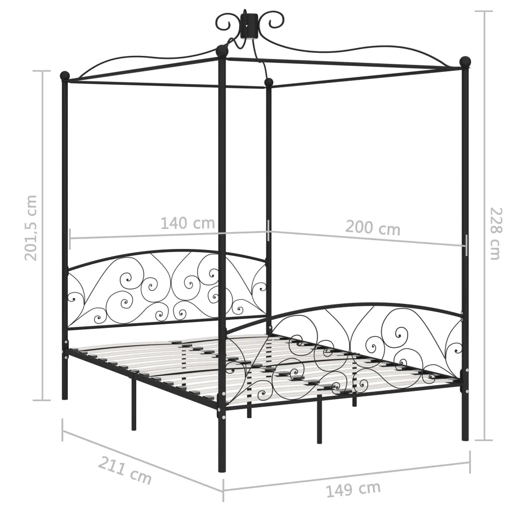 Letto matrimoniale | Letto per adulti | Letto a Baldacchino Nero in Metallo 140x200 cm