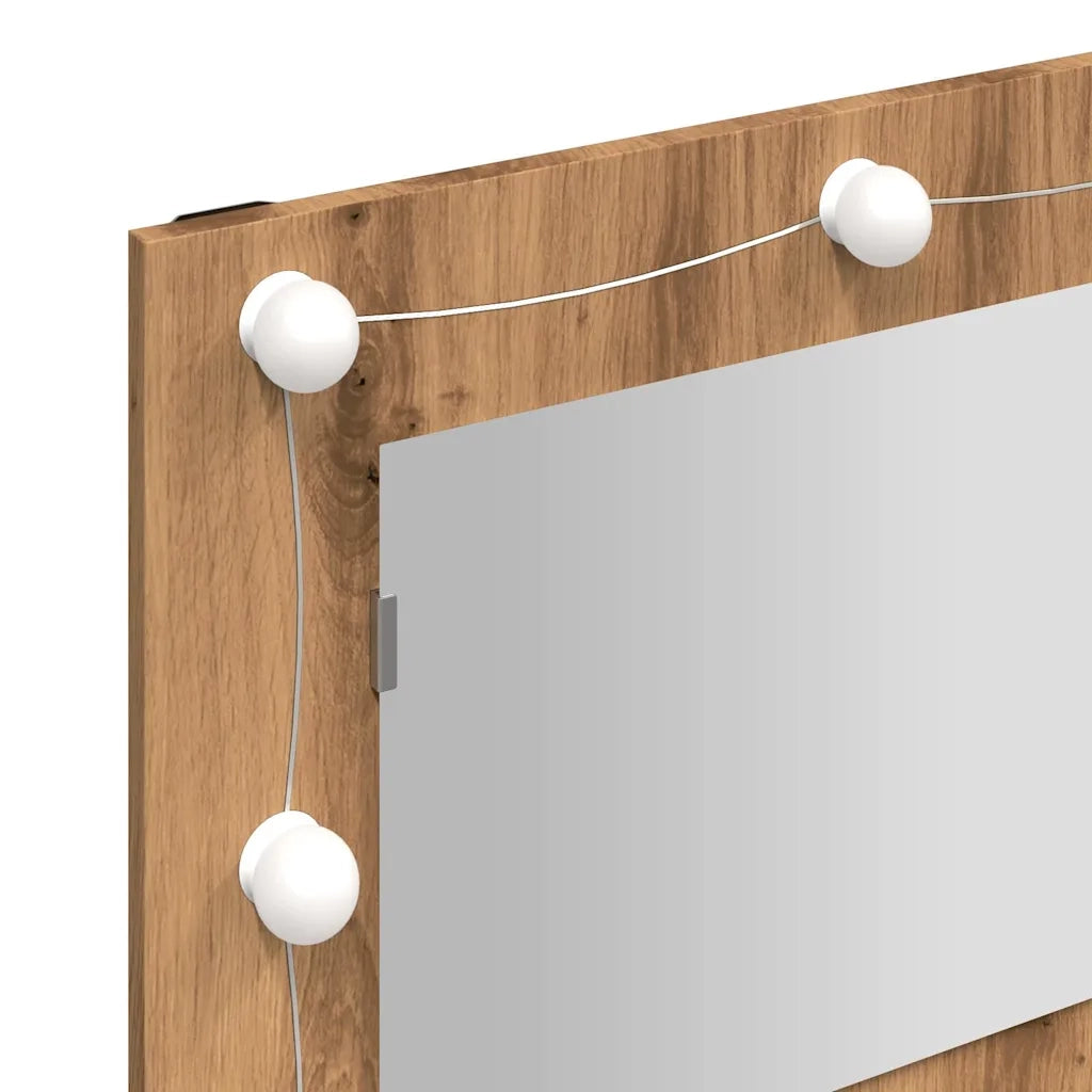 vidaXL Mobile a Specchio con LED Rovere Artigianale 90x31,5x62 cm