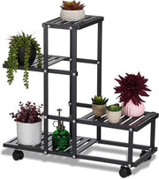 Tavolo per piante con ruote H x L x P: 605 x 615 x 26 cm - 4 piattaforme per piante per interni in metallo nero