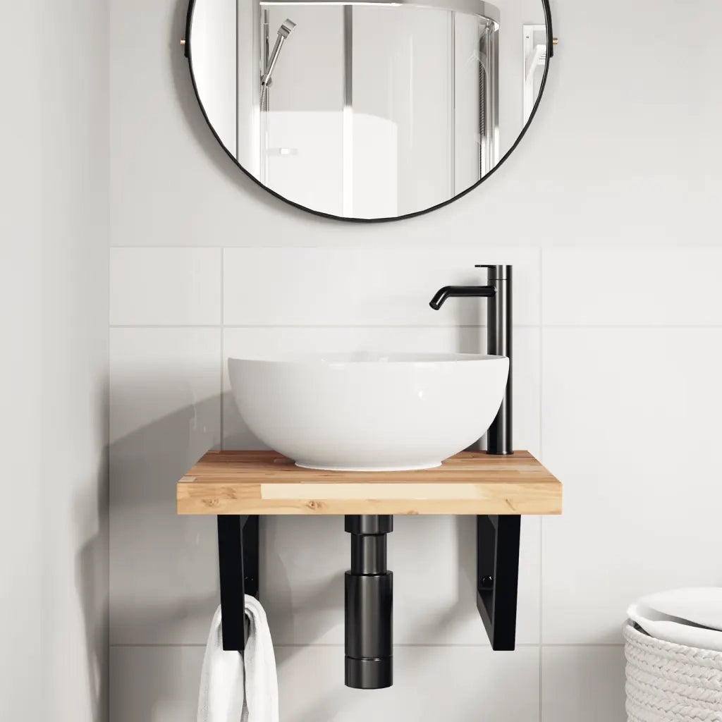 vidaXL Ripiano a Parete per Lavabo in Acciaio e Massello di Acacia