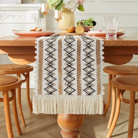 Tavolo da pranzo in stile bohemian con tre tessuti a diamanti - 30*200