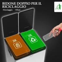 Bidone Immondizia a 2 Sezioni da 20L con Chiusura Silenziosa, in Acciaio Inox e PP, 45.8x36x51.6 cm