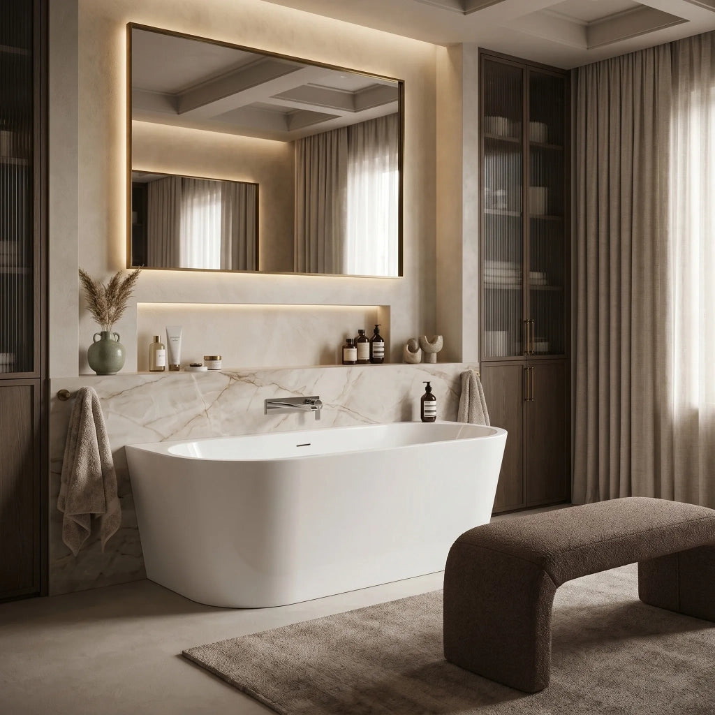 Vasca Bagno A Parete Capri 170cm Copritappo rame spazzolato