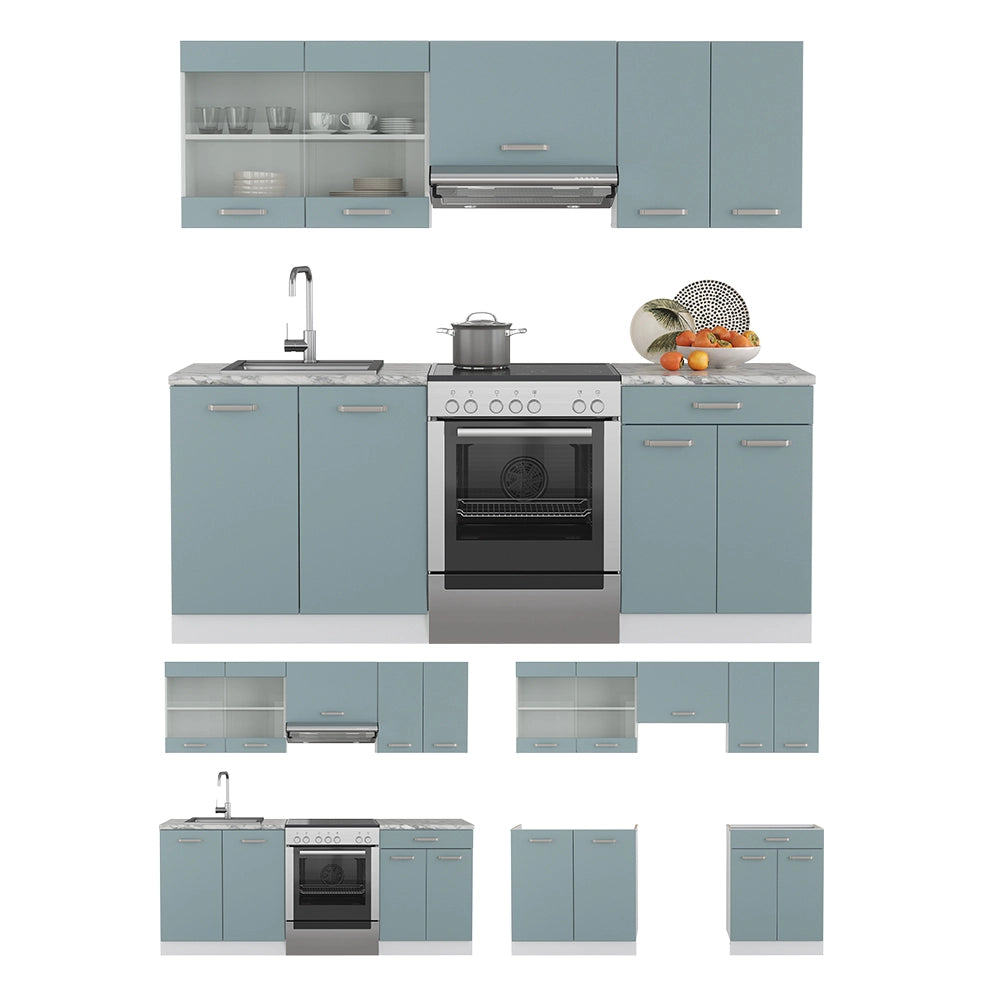 Vicco Cucina componibile Blu-grigio/bianco 200 cm senza piano di lavoro