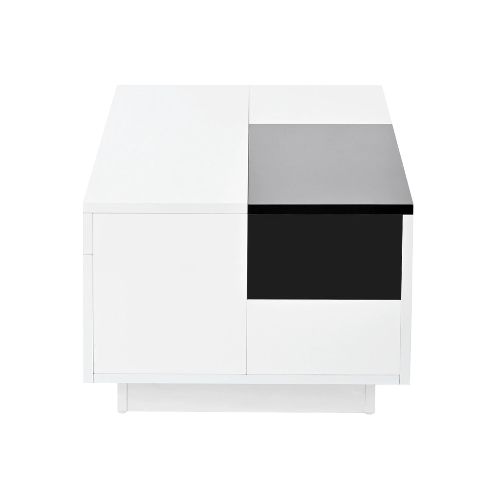 Tavolino da salotto lucido con LED - Zephmum - Piano estraibile nero-bianco, luce regolabile 16 colori