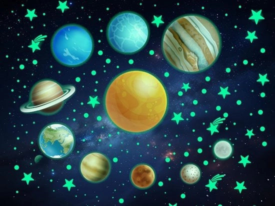 Stickers per parete con stelle e pianeti, stelle fluorescenti per un ambiente incantato, ideali per camere da bambini e appassionati di stelle