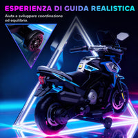 Moto Elettrica per Bambini 12V con Rotelle Specchietti e Poggiapiedi in PP e Metallo Blu