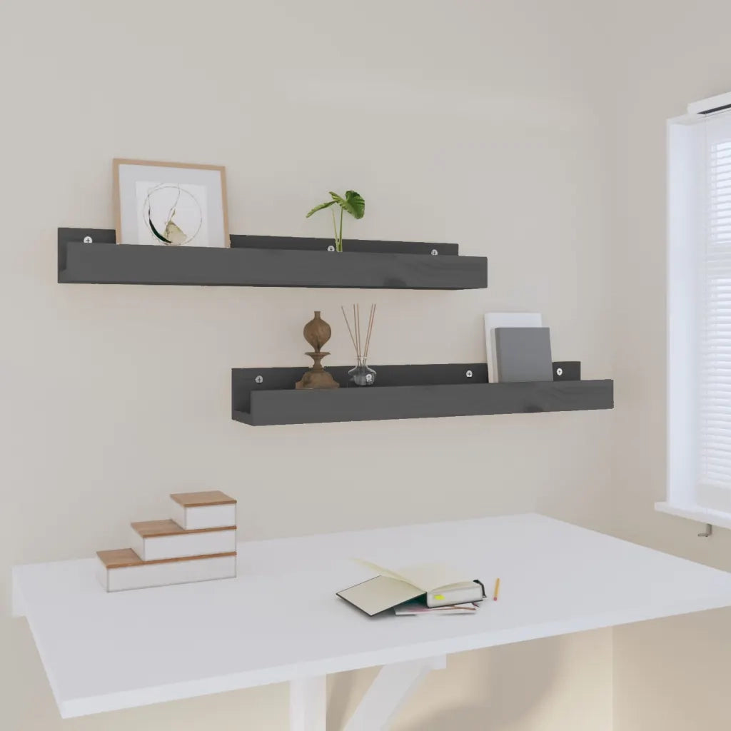 Mensole da Parete 2 pz Grigio 80x12x9cm Legno Massello di Pino cod mxl 32788
