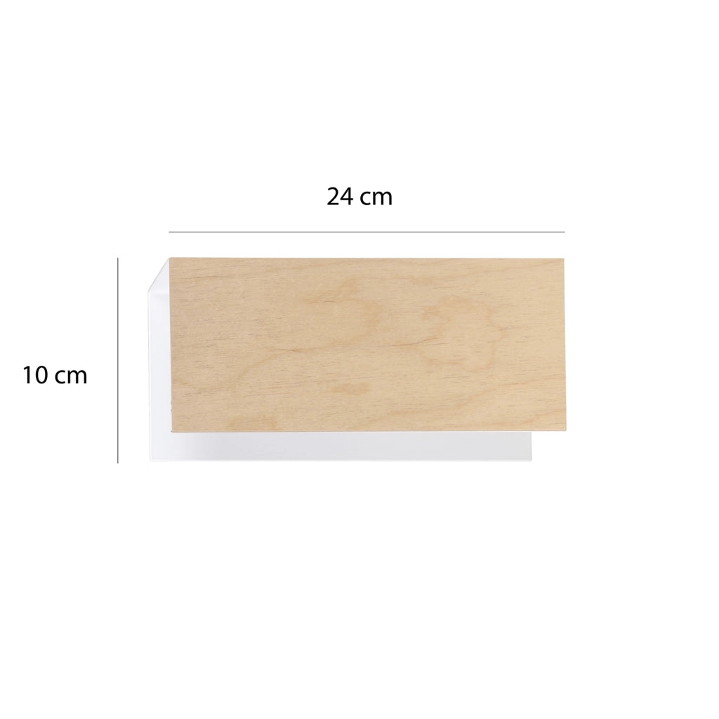 Applique 1 Luce Carlo In Acciaio Bianco Corpo Rettangolare E Legno Naturale