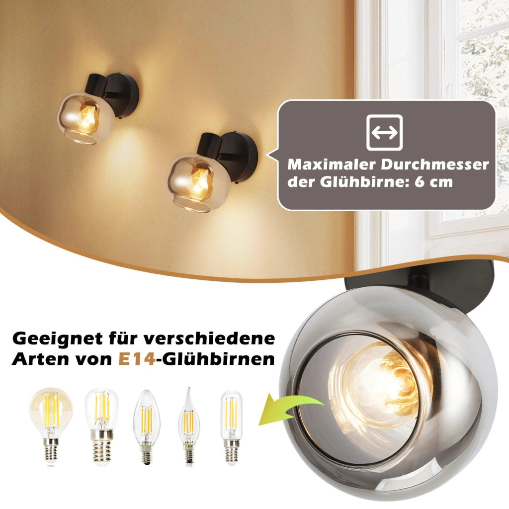 ZMH Faretto da soffitto vetro grigio fumé rotazione 350° vintage per soggiorno cucina