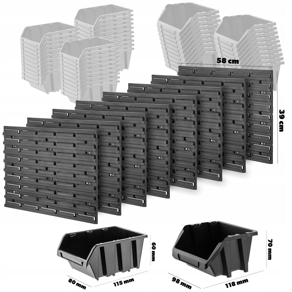 Pannello portautensili KADAX da parete per officina, 232x78 cm, 50 scomparti, 80 supporti, garage.