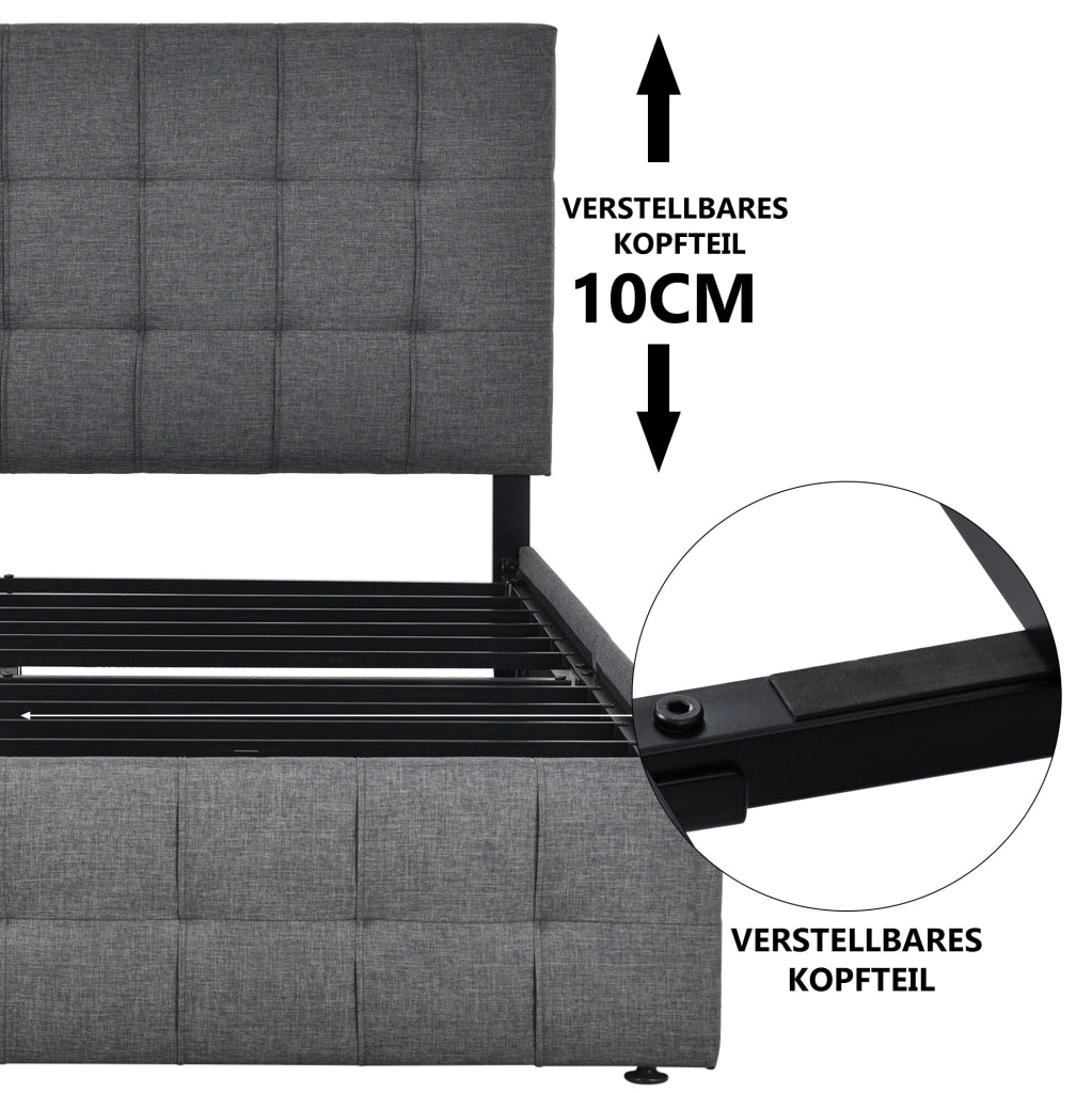 LETTO Contenitore 140x200 cm Grigio in Lino con materasso incluso