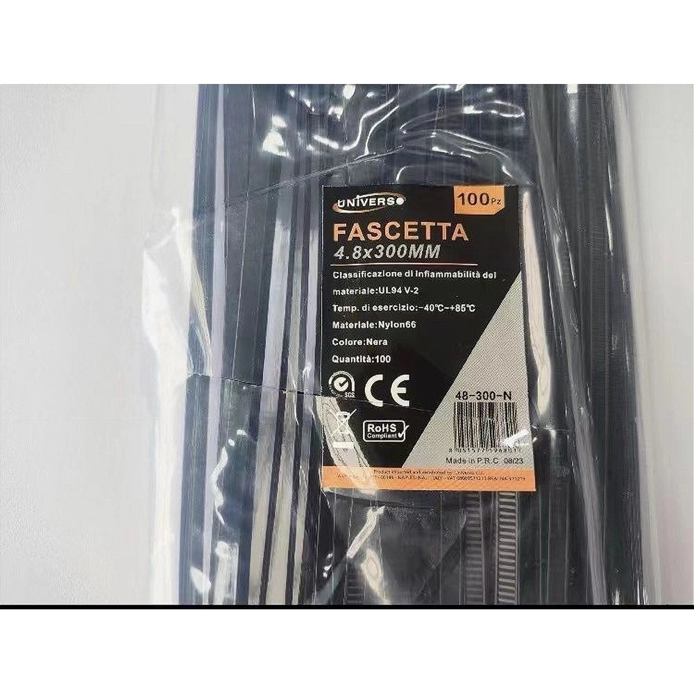 Trade Shop - Set 100 Pz Fascette Serracavo Autobloccanti In Nylon Nero 4.8mm X 300mm 48-300-n -