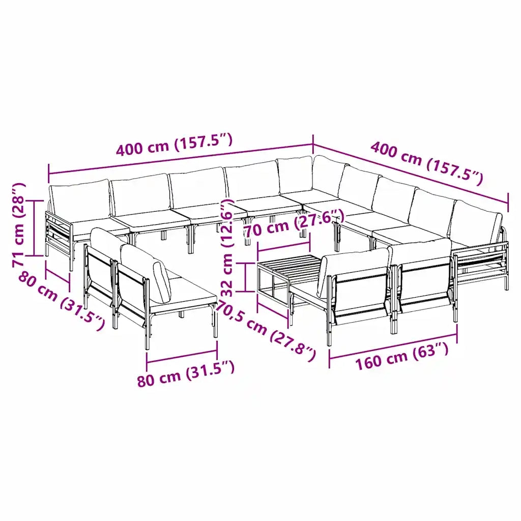 vidaXL Set Divano da Giardino 14 pcs Antracite Acciaio