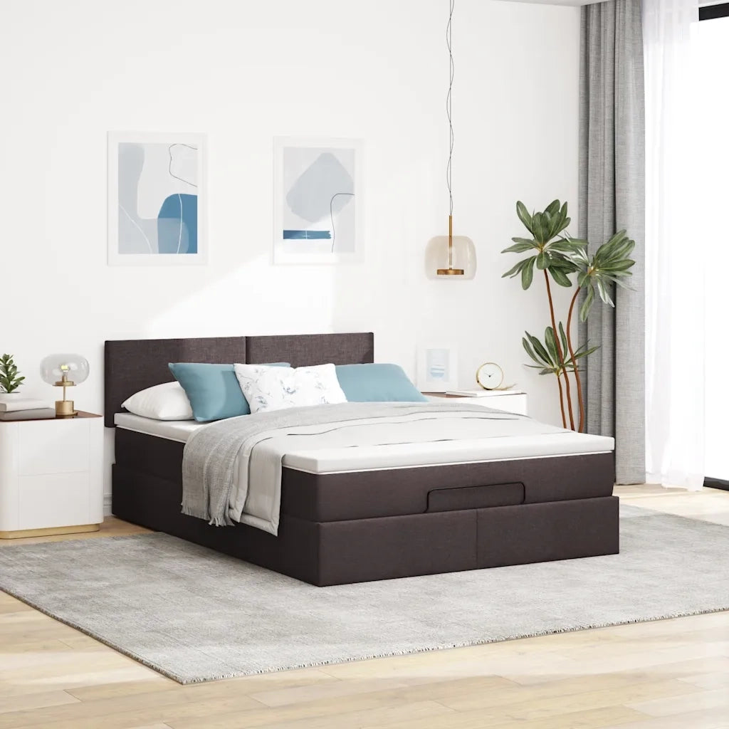 Pouf Letto con Materasso Marrone Scuro 140x190 cm in Tessuto 3311376