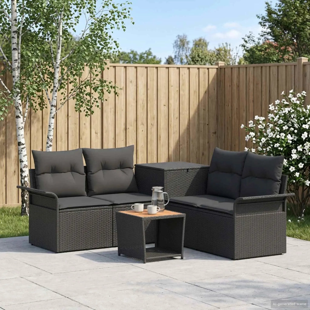 Set di divani 6 pz Nero Rattan sintetico e Acciaio 3447044