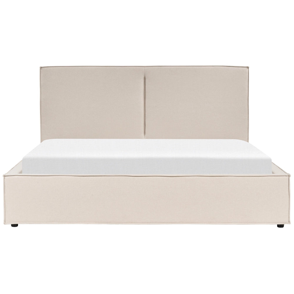Letto king size 180 x 200 cm beige Rivestimento in tessuto Ottomana di contenitore Telaio a doghe Camera da letto moderna contemporanea