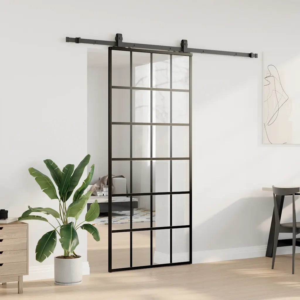 Porta Scorrevole con Ferramenta Nera 90x205 cm in Vetro ESG 3375934