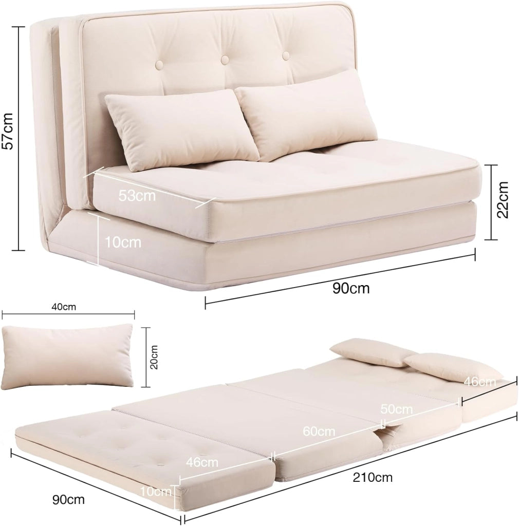 Poltrona relax da pavimento pieghevole con funzione di sonno, divano lazy, lucidata con schienale regolabile a 5 livelli, divano pieghevole per soggiorno, camera da letto, beige