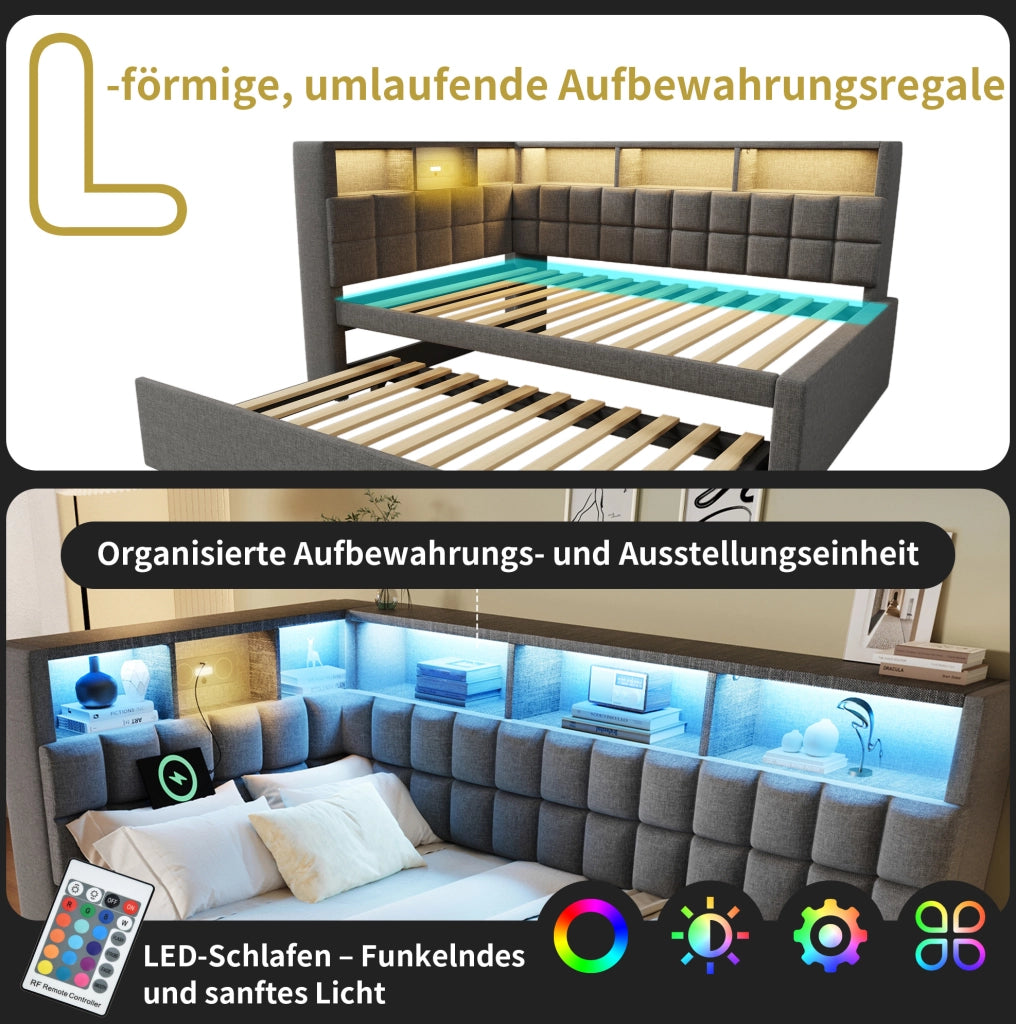Letto singolo estraibile 90x200 con LED, USB-C e Bluetooth