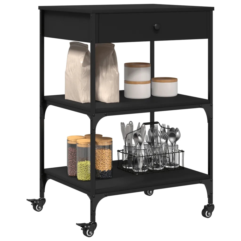 Carrello da Cucina Nero 60x48x89,5 cm in Legno Multistrato 842371