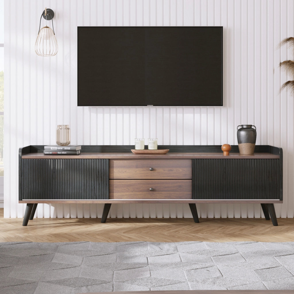 Mobile TV con 2 cassetti e 2 ante scorrevoli; 160x40x58 cm; nero e legno