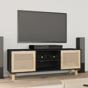 Mobile TV Nero 105x30x40 cm Massello Pino e Rattan Naturale cod mxl 18646