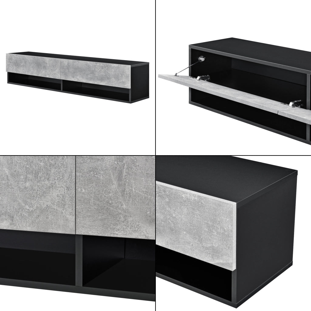 Mobile Porta TV Halmstad da Parete con Ante a Ribalta 140 x 31 x 30 cm - Nero/Effetto Cemento [en.casa]