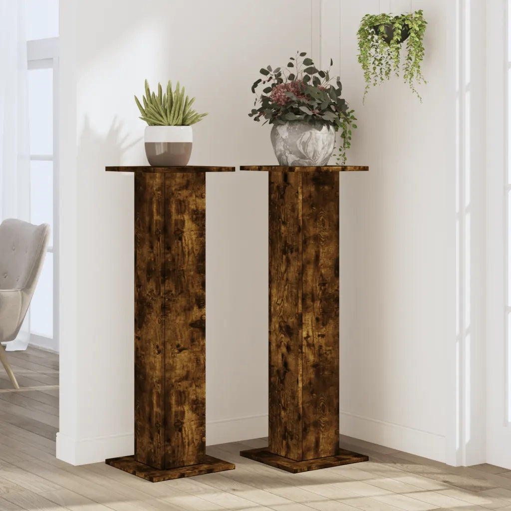 Supporti per piante | Sostegno per piante 2 pz Rovere Fumo 30x30x95 cm in Truciolato