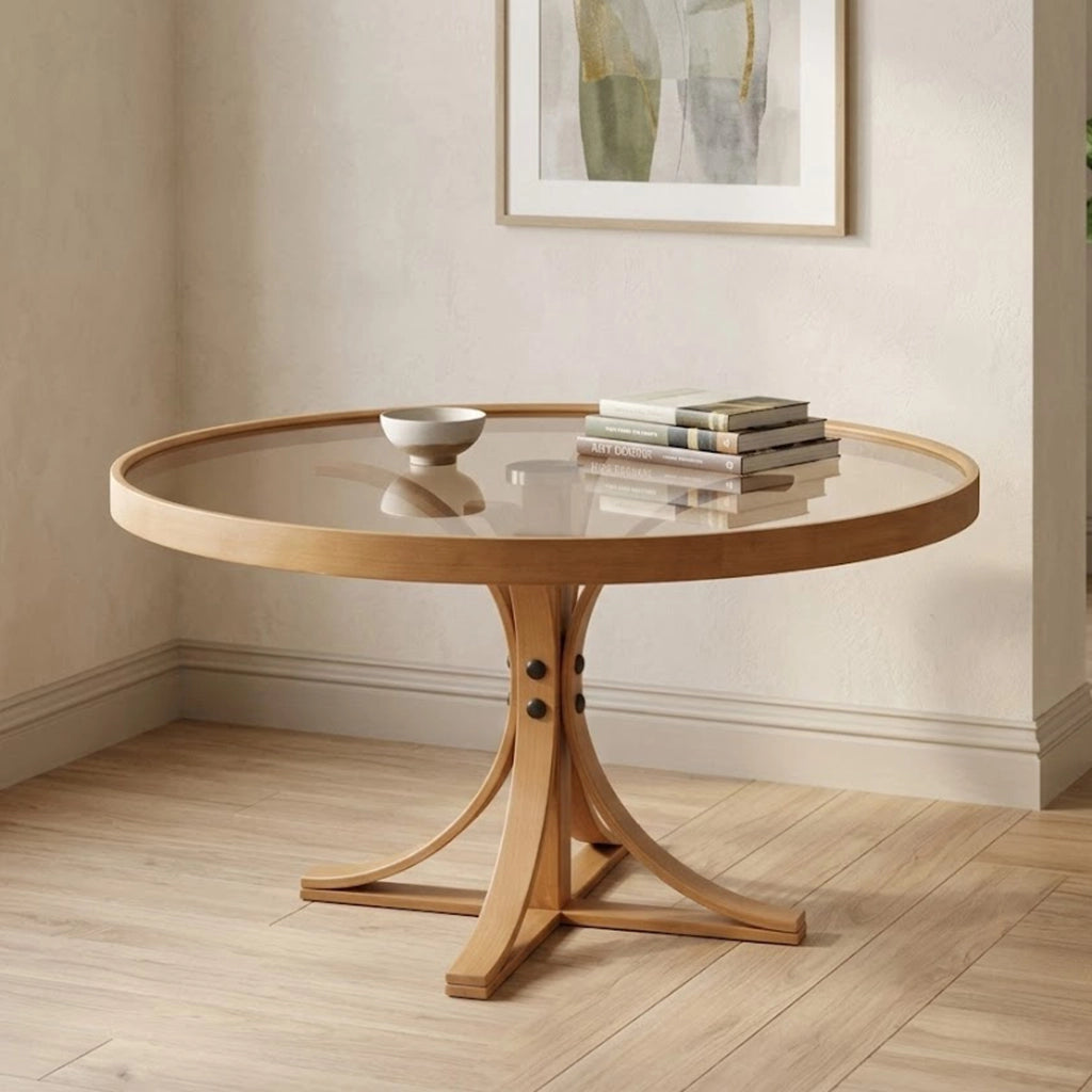 Santhia, Tavolino da Salotto Piano in Vetro Temperato, 80x80x47h cm Marrone Rovere