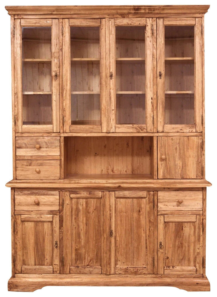 Biscottini Vetrina Country in legno massello di tiglio finitura naturale L156xPR50xH200 cm. Made in Italy