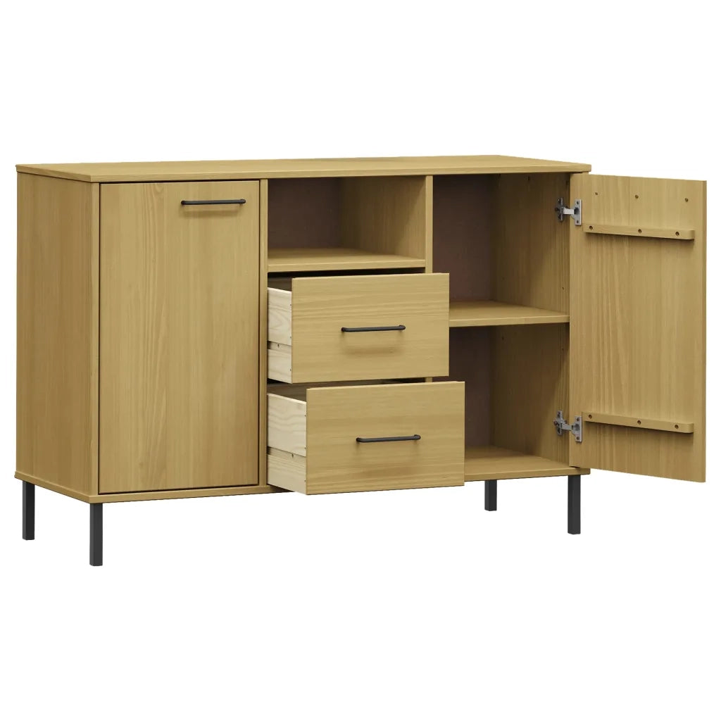 Credenza-Buffet-Armadio da cucina Gambe Metallo Marrone 113x40x77 cm Legno Massello OSLO