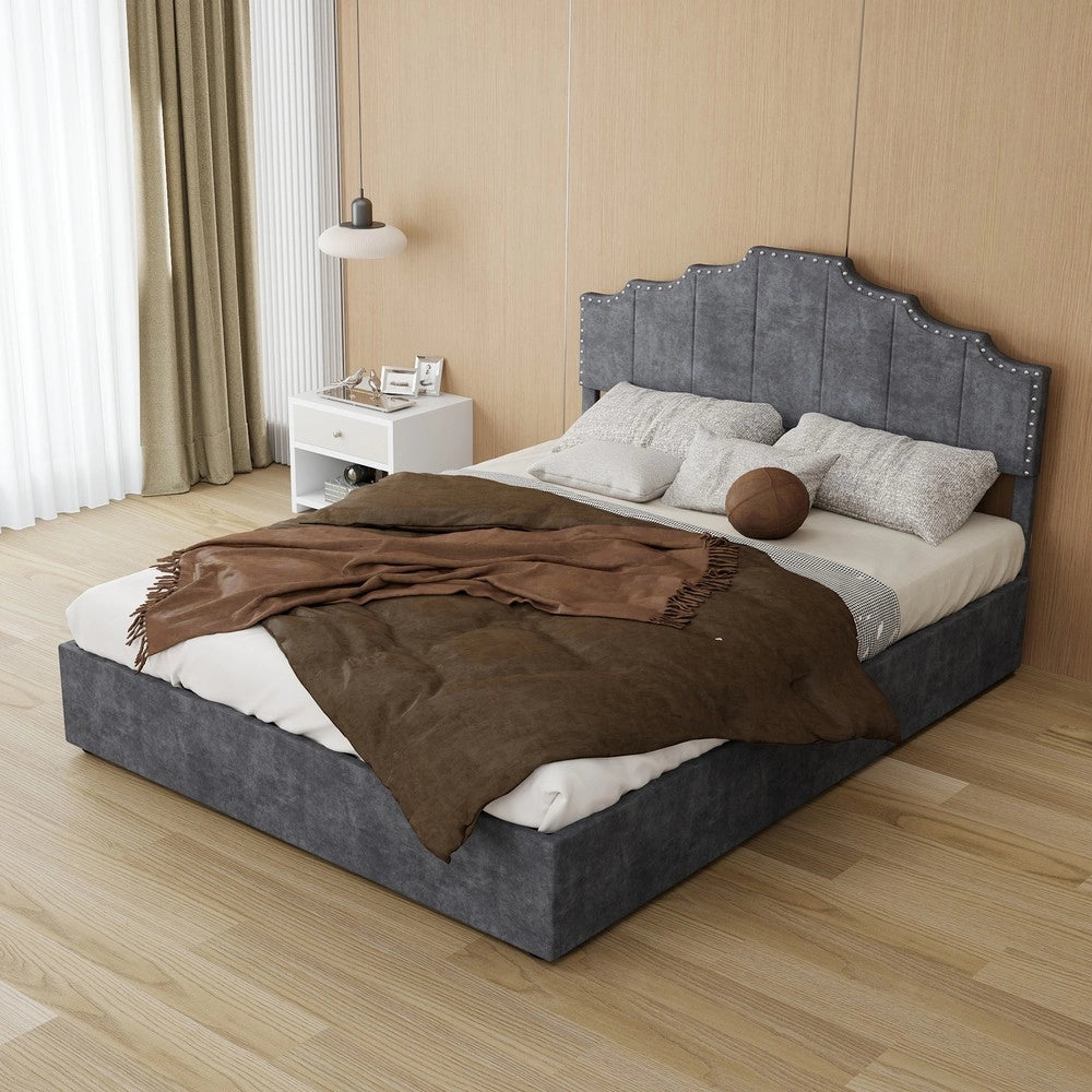 Letto Matrimoniale Contenitore Imbottito con Testiera, Apertura Idraulica, con Materasso ¨C MINIMAL ¨C Grigio 140x200