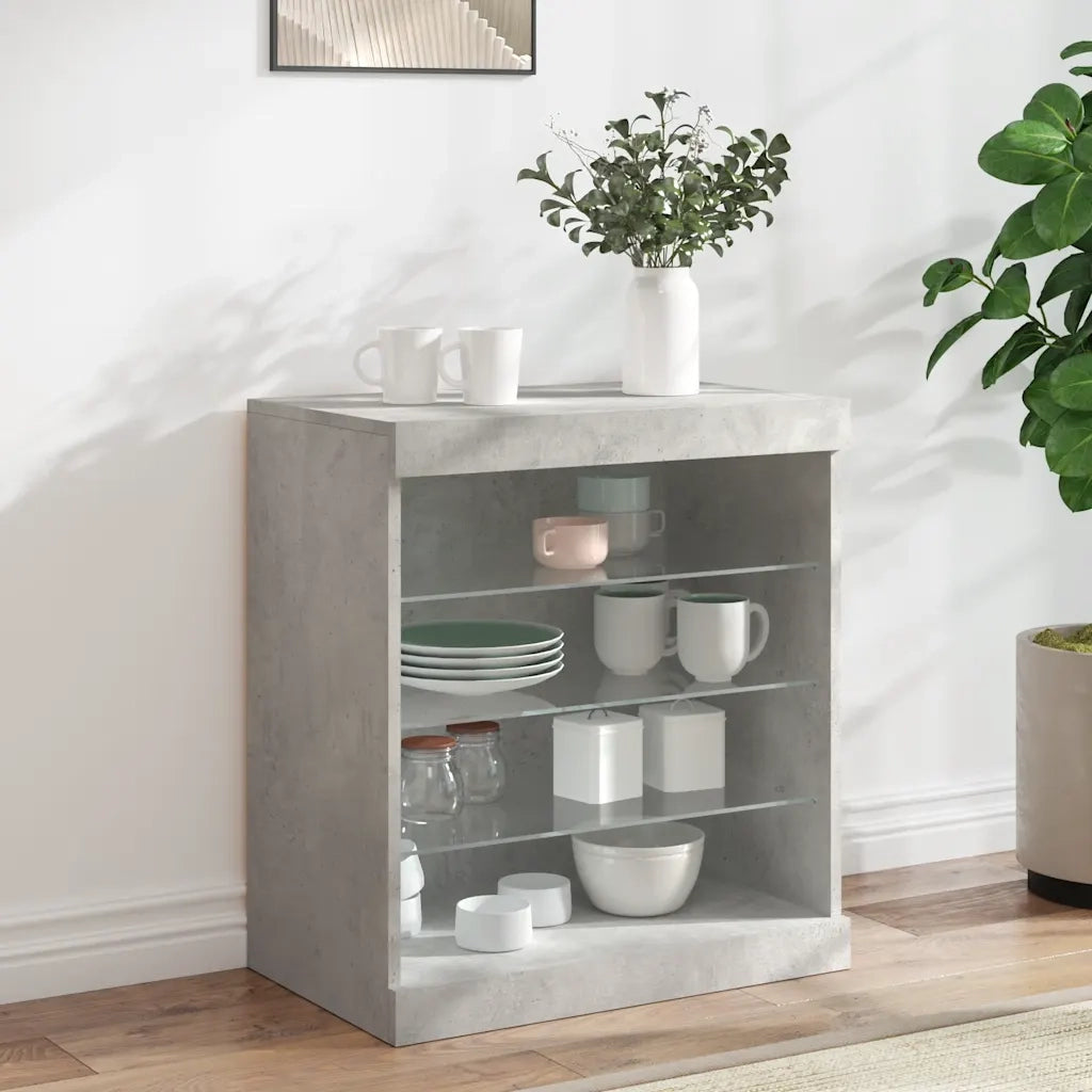 Credenza | Madia | Buffet da pranzo | Armadio da pranzo con Luci LED Grigio Cemento 60,5x37x67 cm