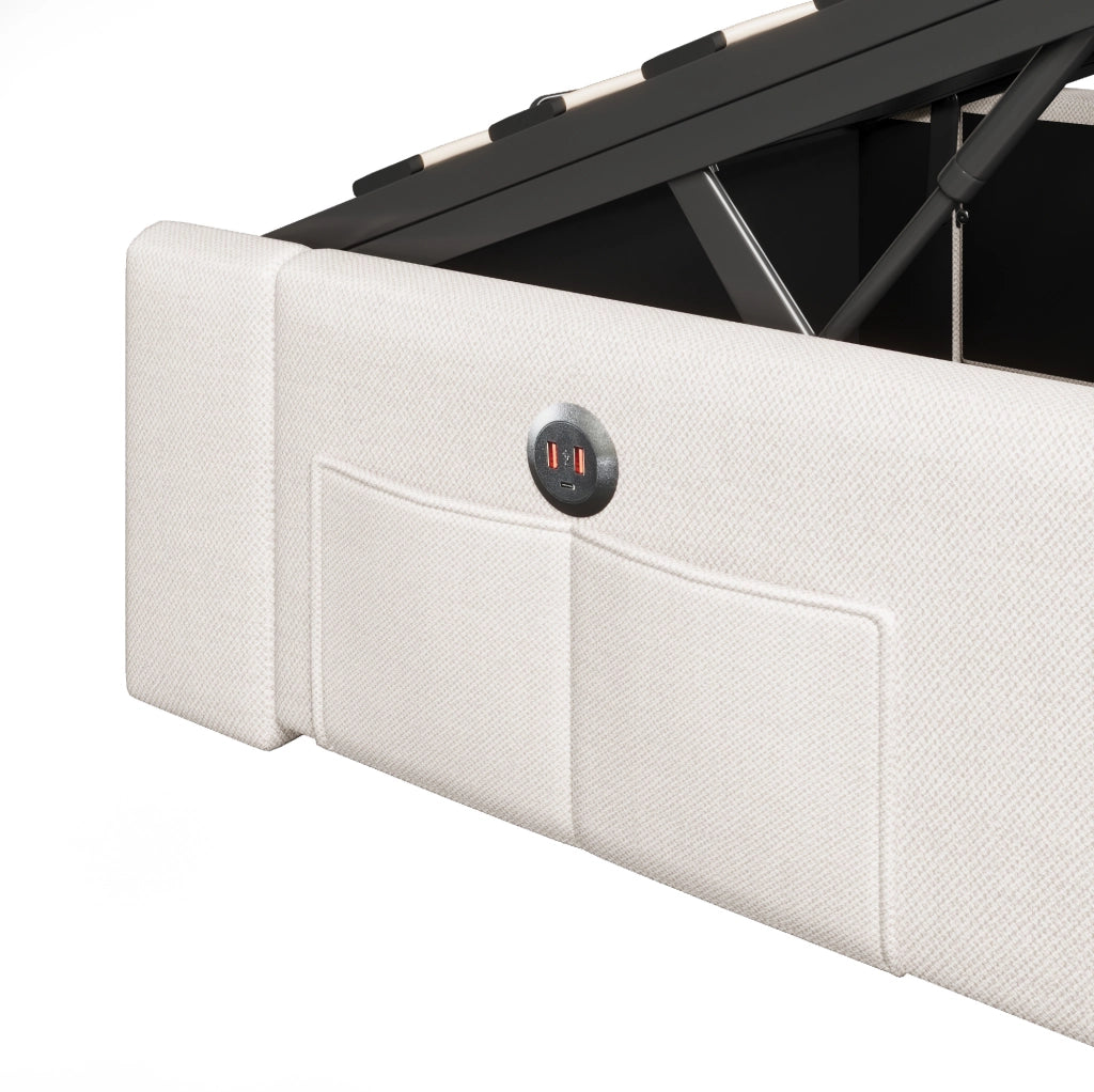 Letto imbottito 90x200 cm con LED, USB e funzioni contenitive