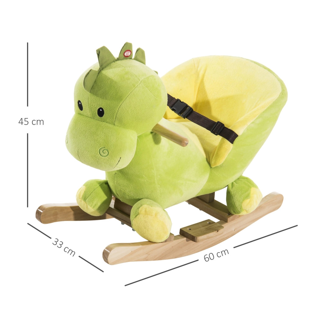 EasyComfort Cavallo a Dondolo per Bambini in Legno Dinosauro, Cavalluccio per Bambini, 60x33x45cm, Verde