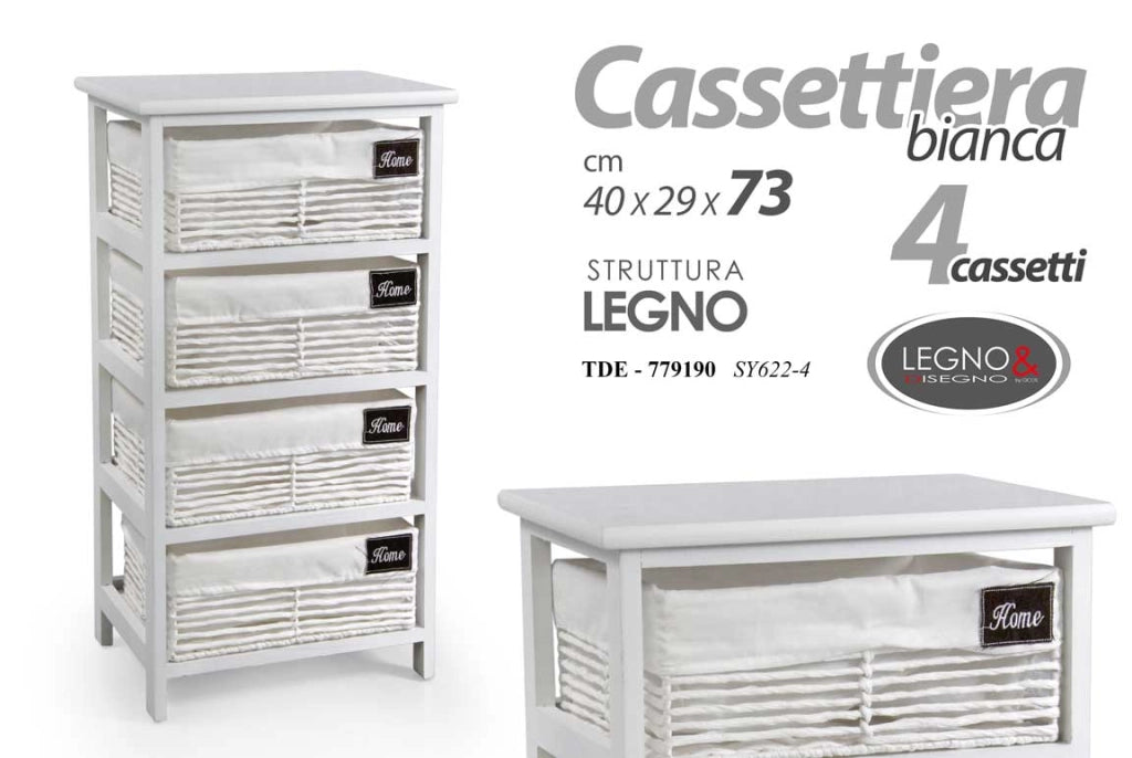 HOME CASSETTIERA CON 4 CESTE 40X29X73 CM IN COLORE BIANCO