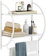 Porta Asciugamani Bagno da Parete, Mensola Bagno Doccia, Montaggio a Parete, con 2 Ripiani e 2 Portasciugamani, per Asciugamani, Antiruggine，45x25,5x55 cm (Bianco)