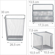 Set di 6 articoli per ufficio: cestino portapenne blocco note porta biglietti da visita organizer per posta contenitore in metallo argento 13_0002465